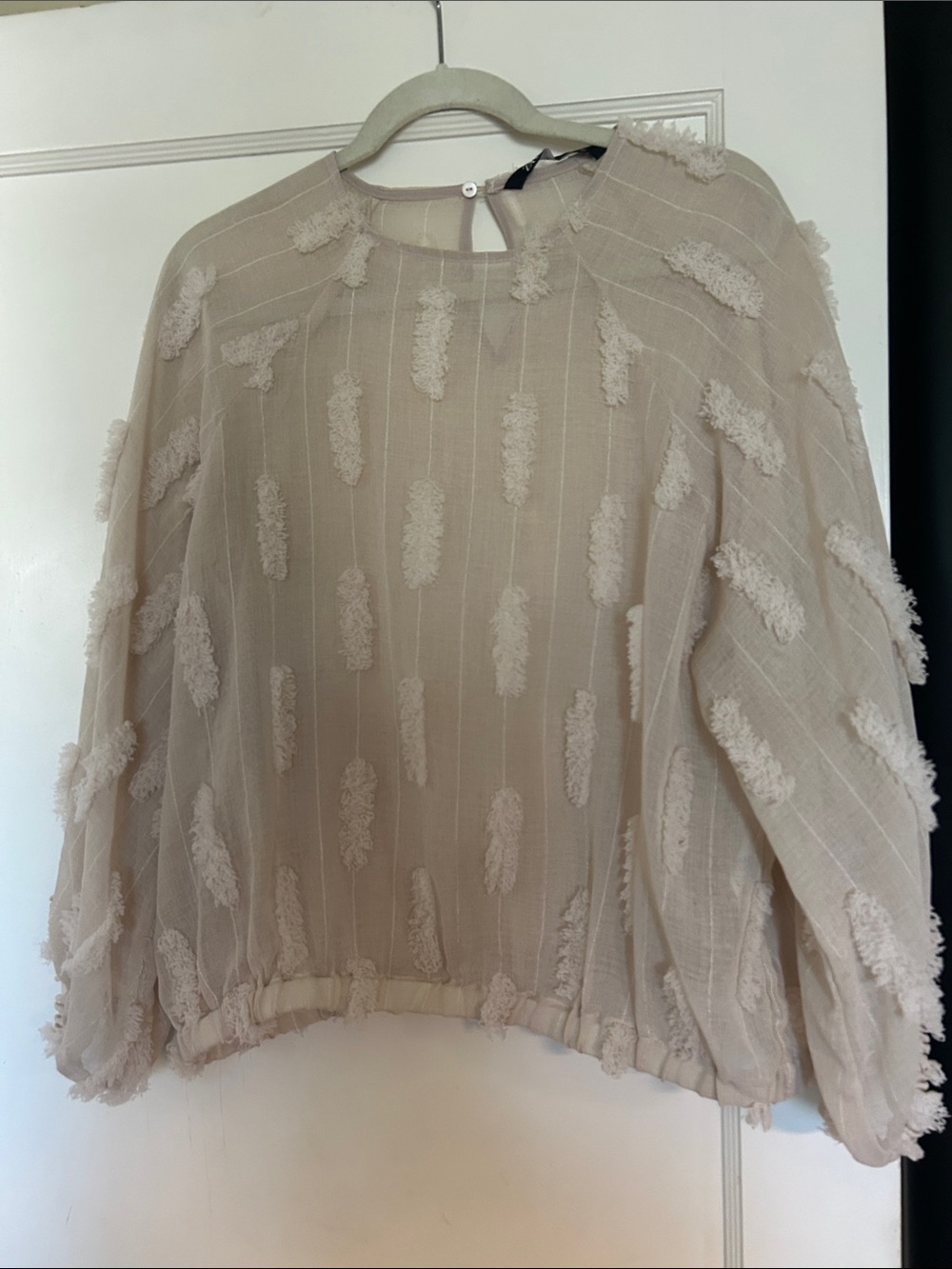Zara Cream Textured Puff-Sleeve Blouse